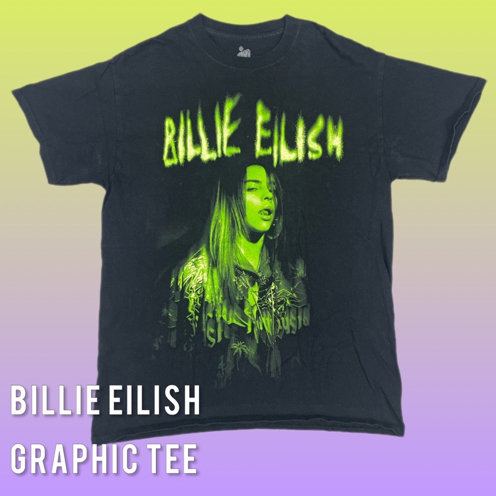Billie Eilish Singer Green and Black Graphic Tee Size Men's Medium
